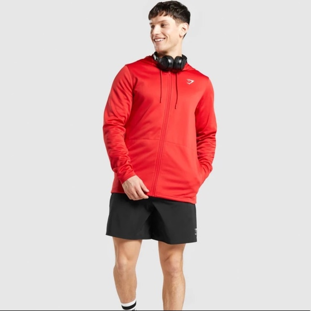 Gym Shark Men’s Arrival Zip Up Hoodie, Small, Red